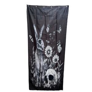 ROMWE Gothic Shower Curtain 31x71 Rabbit Skull Flower Skull Butterfly Blk White